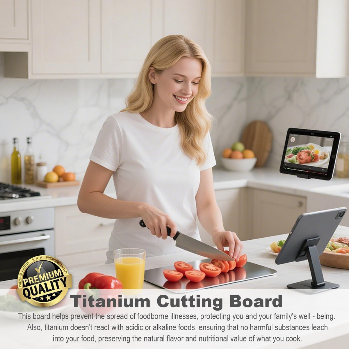 Generic Titanium Cutting Board Set of 3, fruits and vegetables side reduces odors.