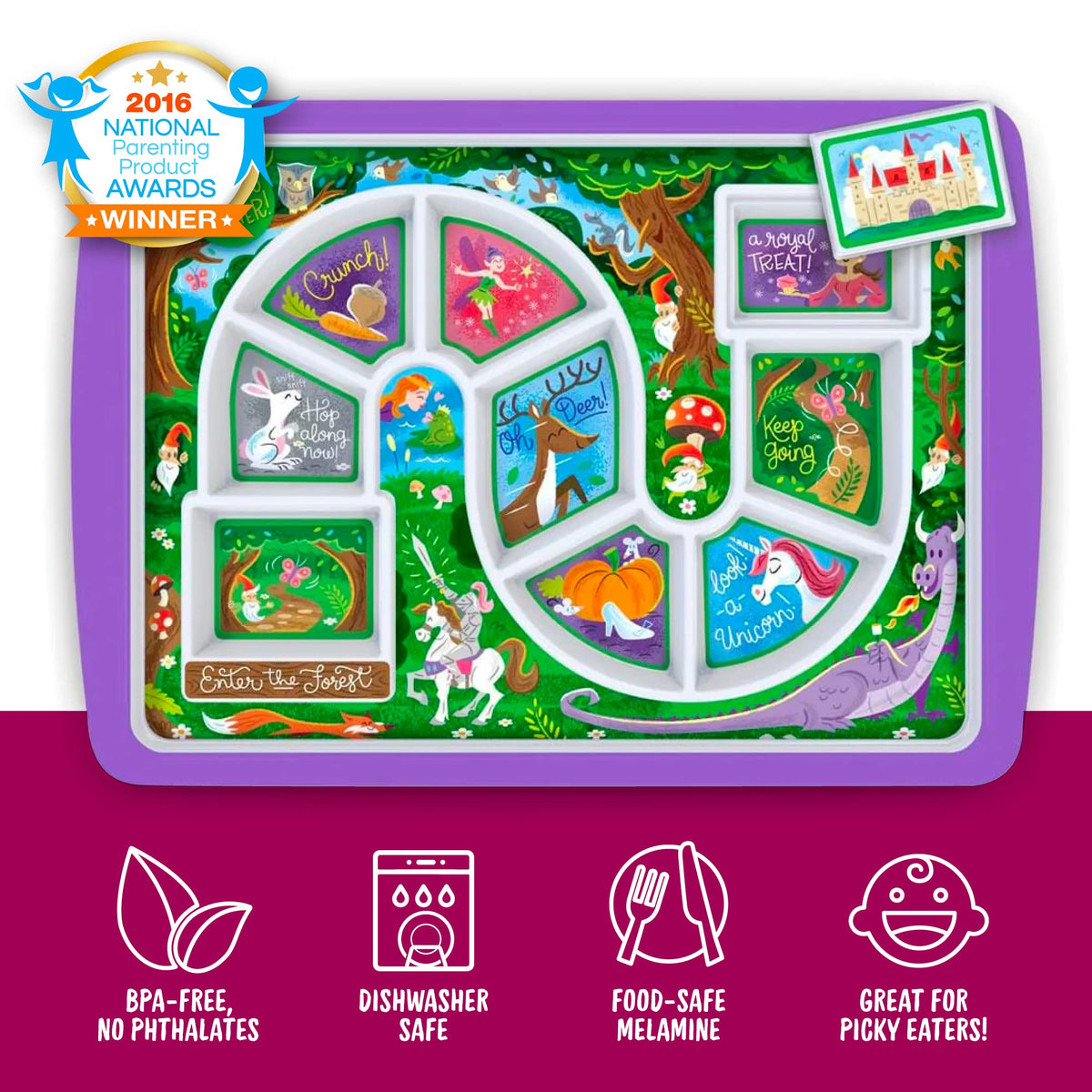 Genuine Fred Dinner Winner dessert compartment keeps sweet treat separate.