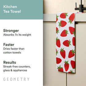 Geometry kitchen towel demonstrates 7x absorbency for spills and damp surfaces.
