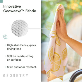 GEOMETRY Kitchen Towels in action drying a countertop after a spill