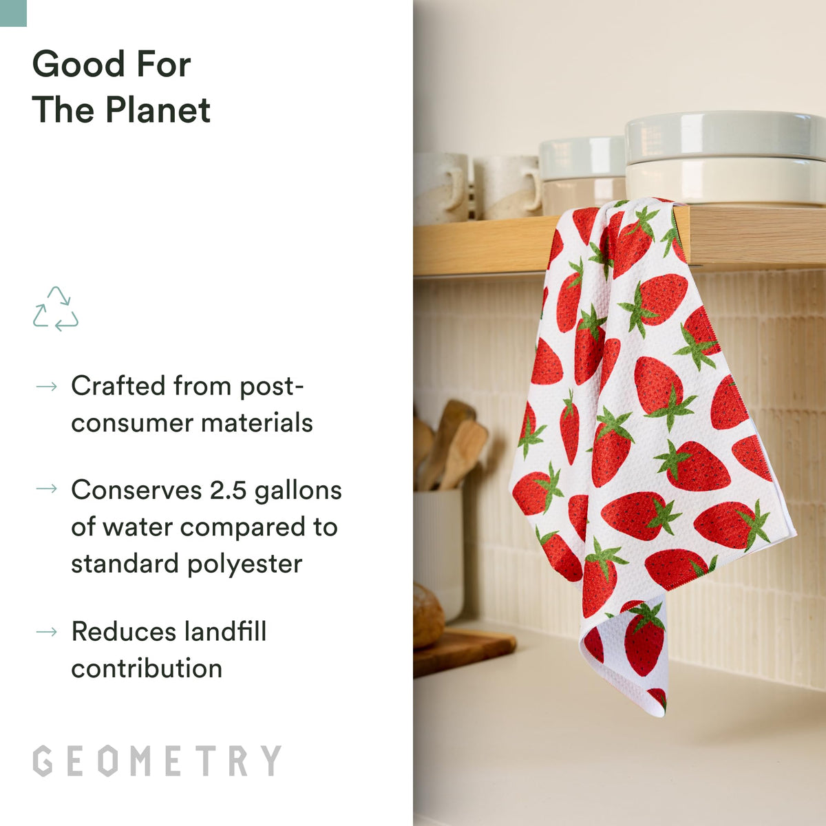 Geometry towel delivers streak-free cleaning on glass and countertops.