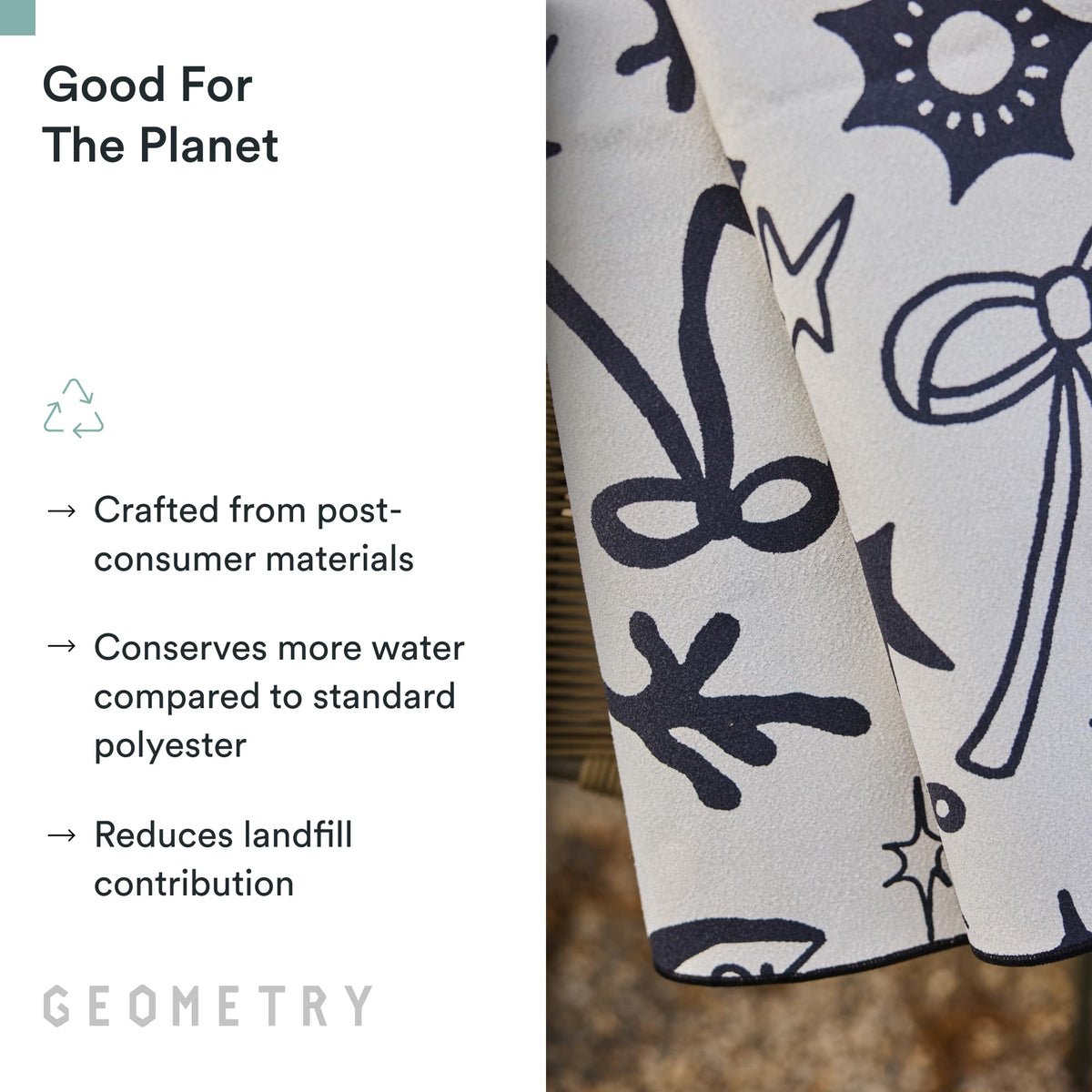 GEOMETRY Micro-Loop Beach Towel folded compactly in a backpack.