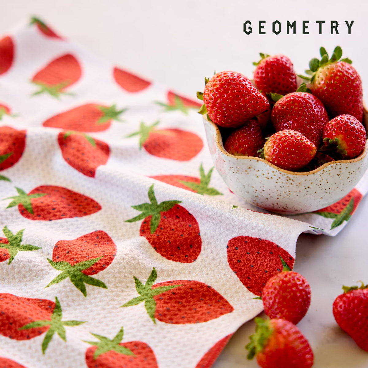 GEOMETRY Berry Sweet tea towel is California-designed and responsibly made.