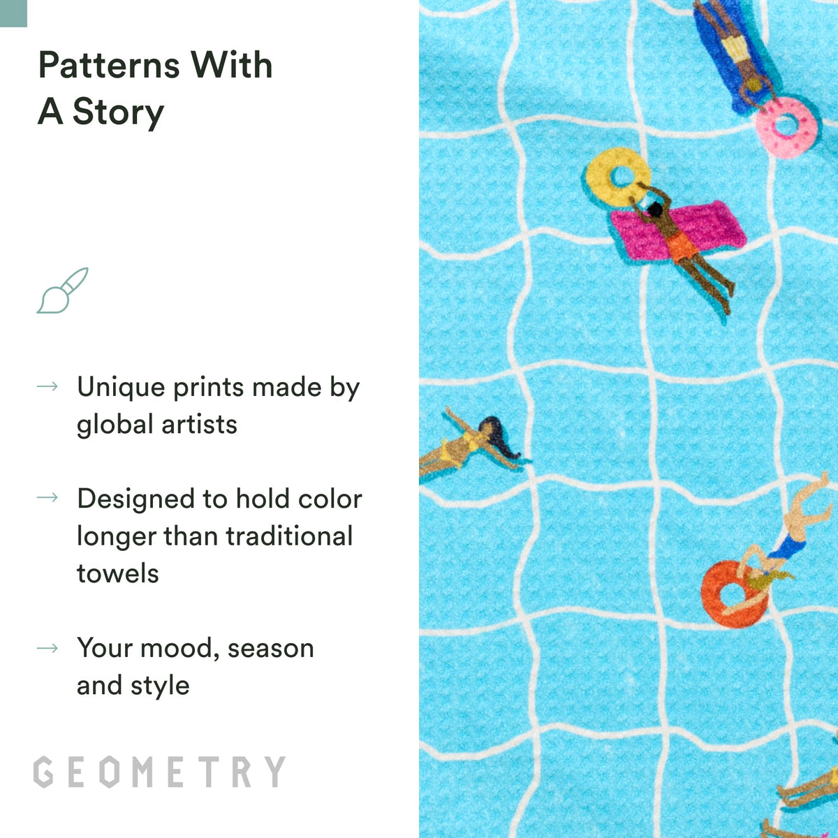 GEOMETRY Tea Towel prints add color while wiping spills with softness.