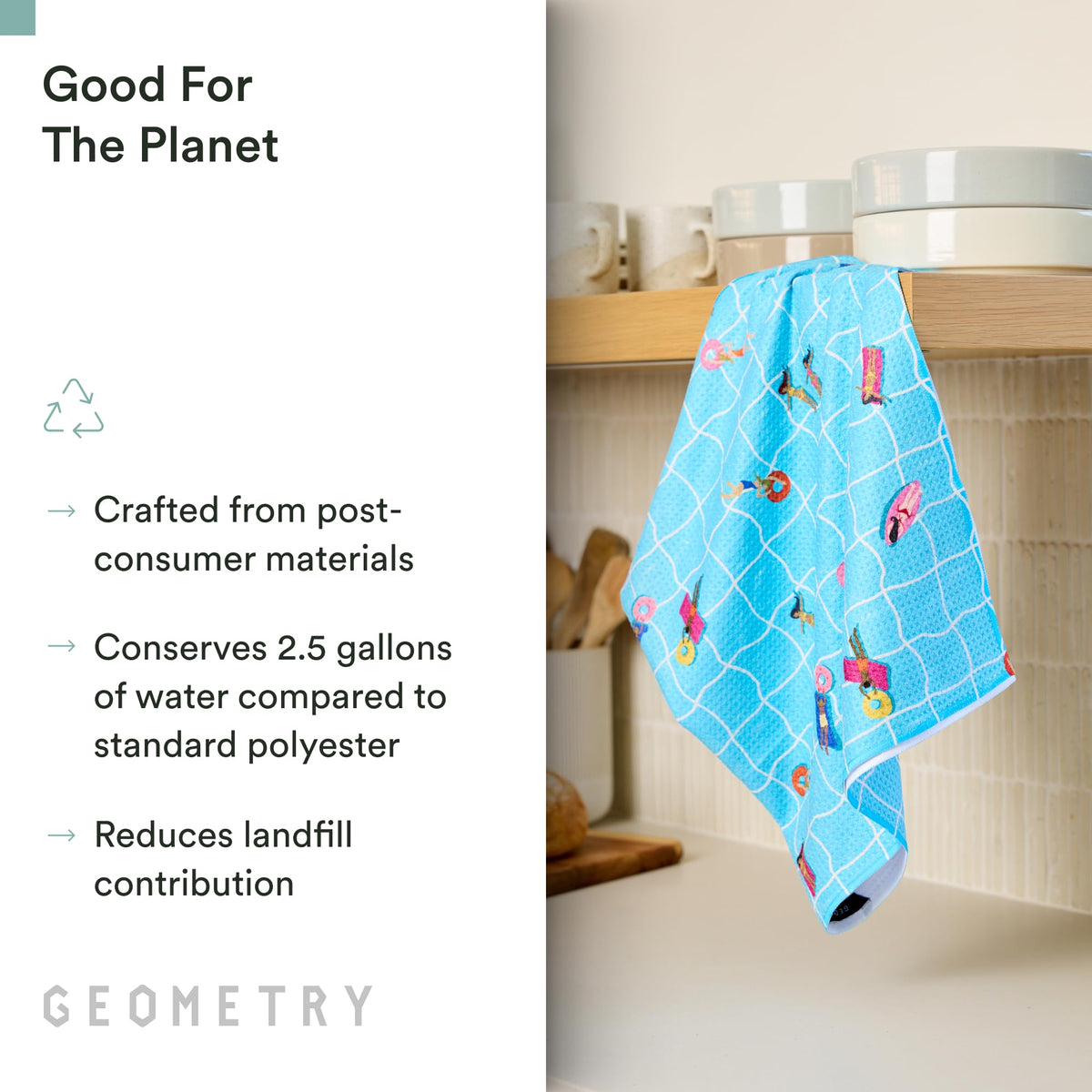 GEOMETRY Tea Towel reusable microfiber for everyday kitchen drying and cleaning.