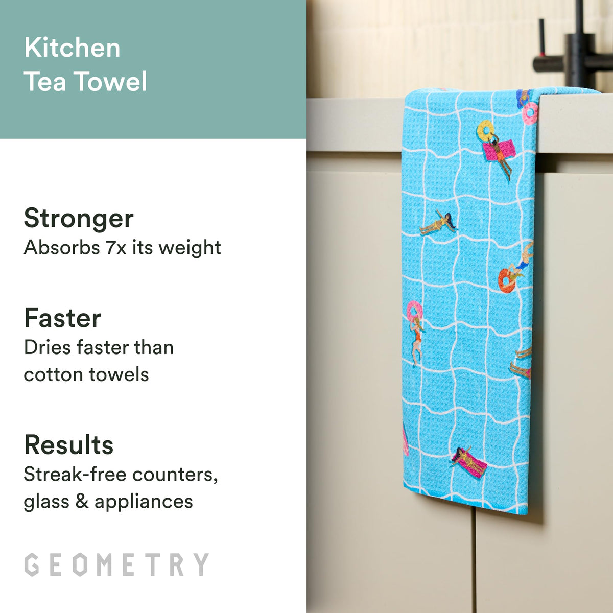 GEOMETRY Tea Towel ultra-absorbent microfiber for soaking up spills efficiently.
