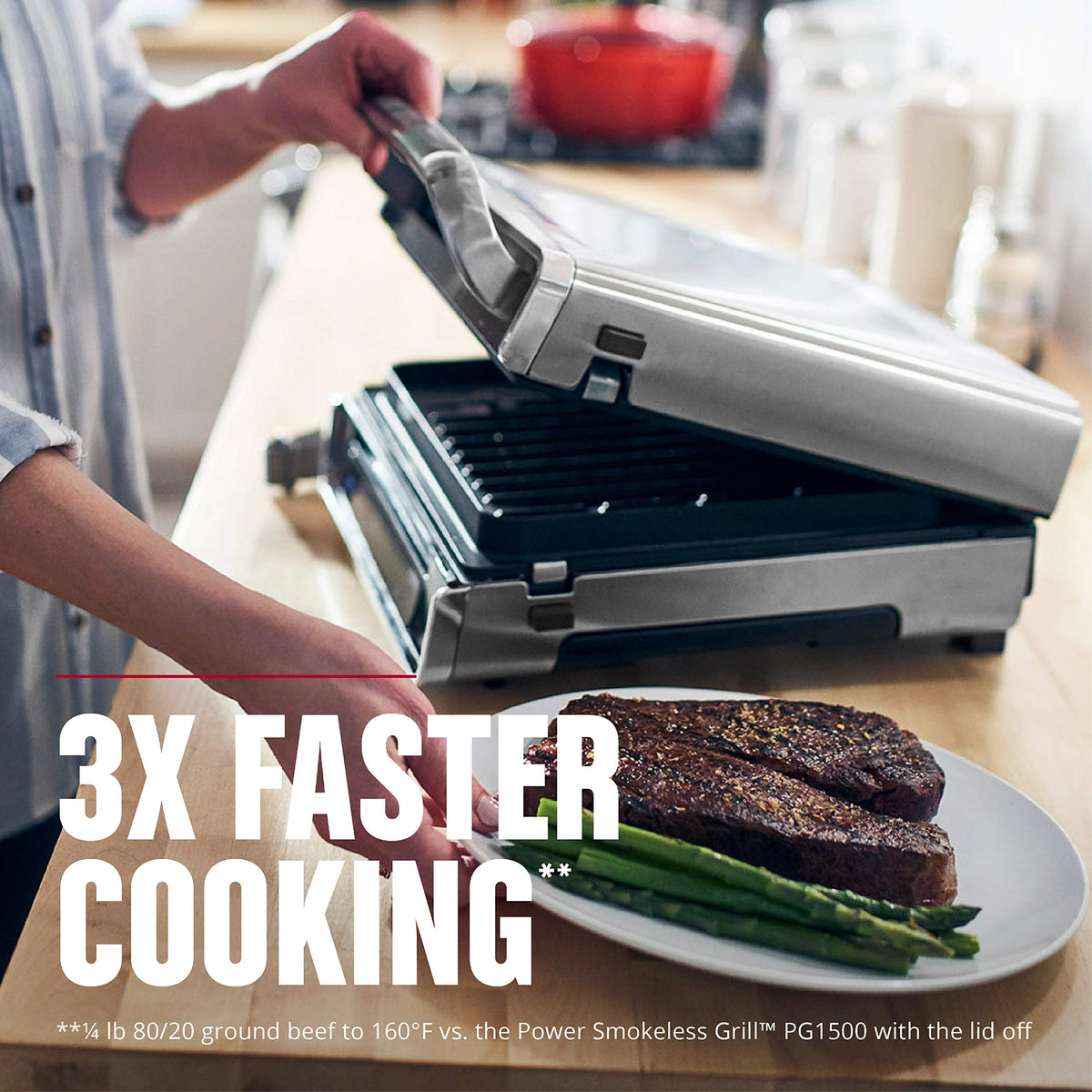George Foreman Smokeless removable plates are dishwasher-safe for easy cleanup.