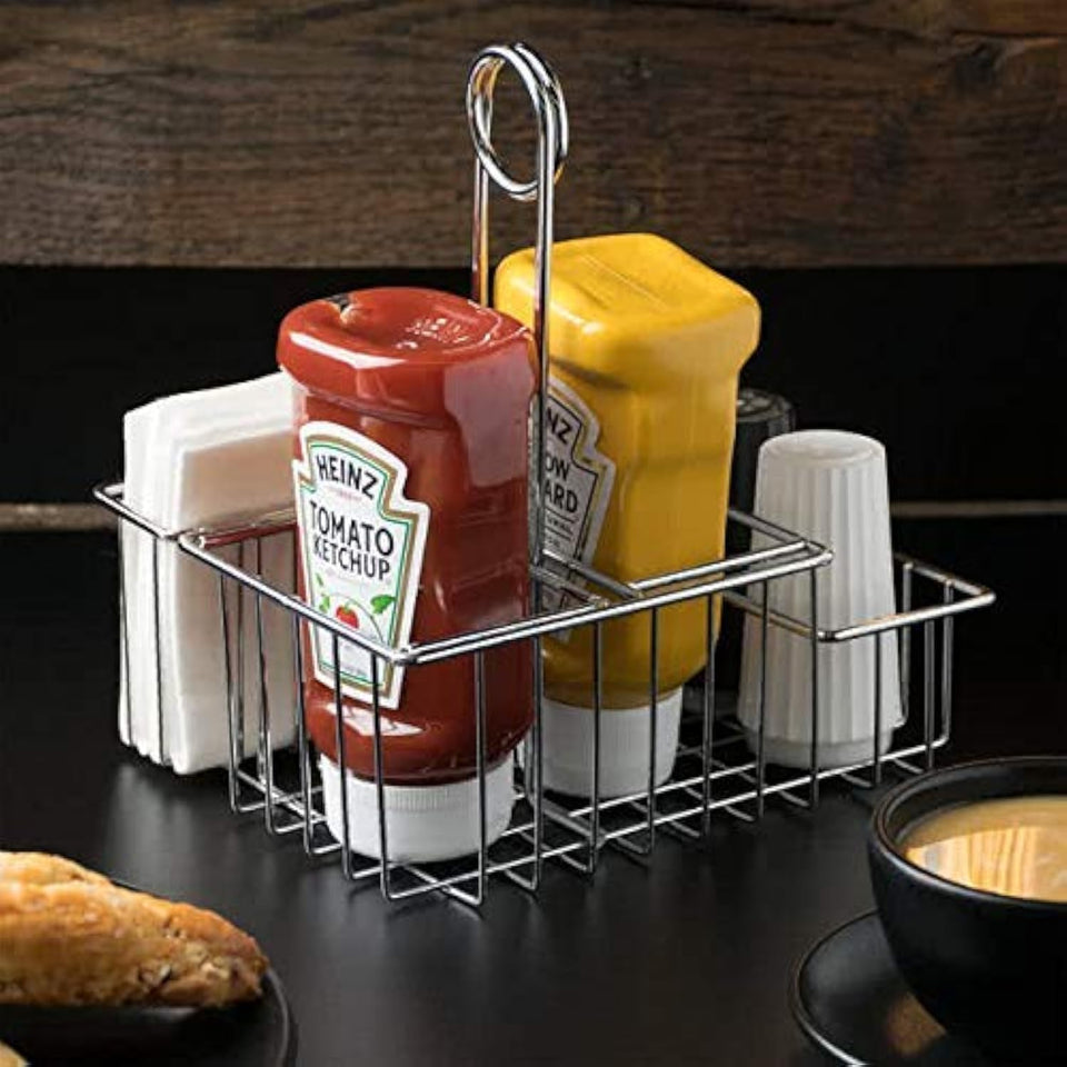 GET modern chrome four-compartment caddy on table for organized service