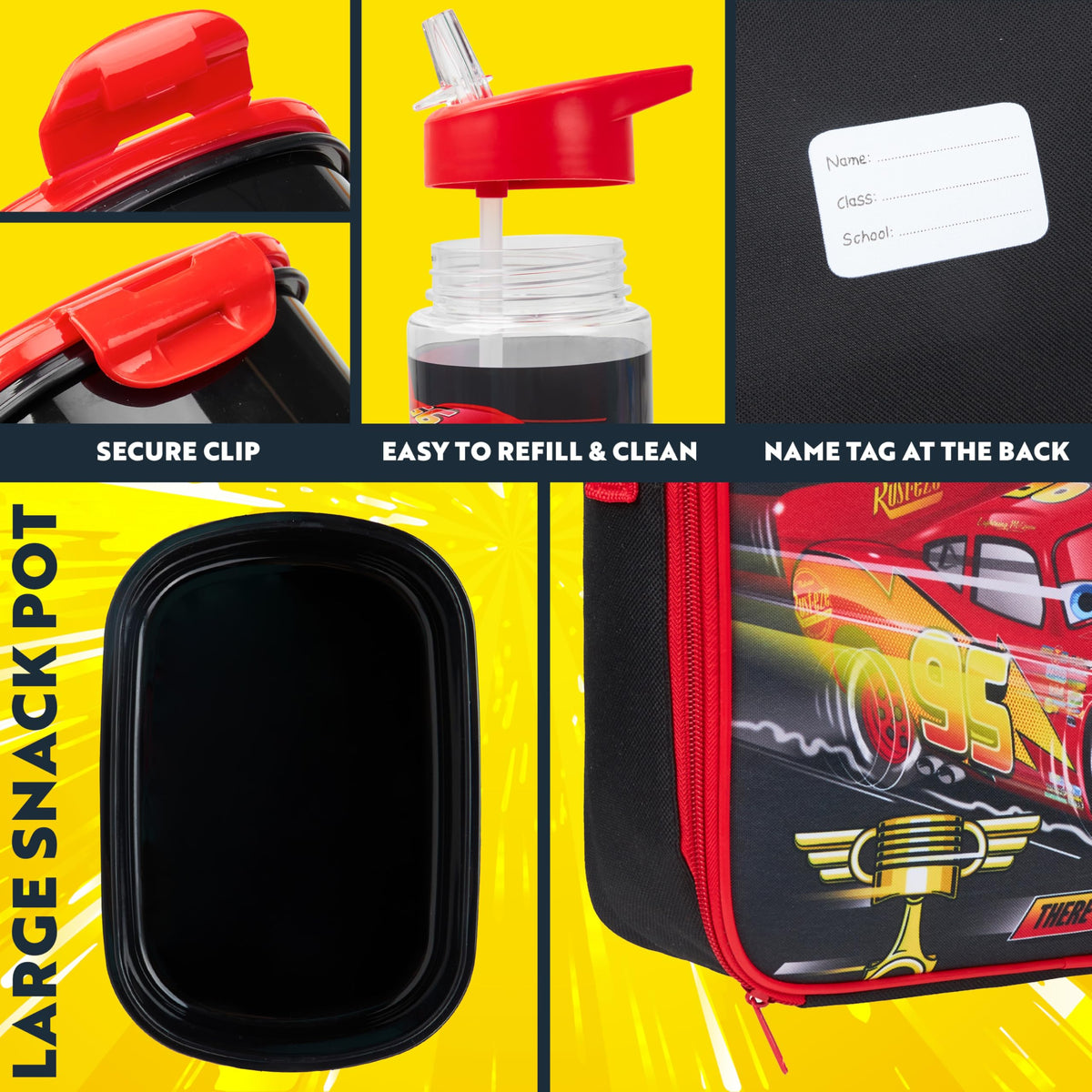 Get Trend Disney Cars snack container fits in the lunch kit for crunchy treats.