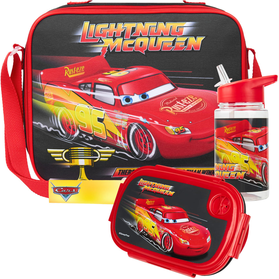 Get Trend Disney Cars water bottle with flip straw keeps drinks fresh for school days.