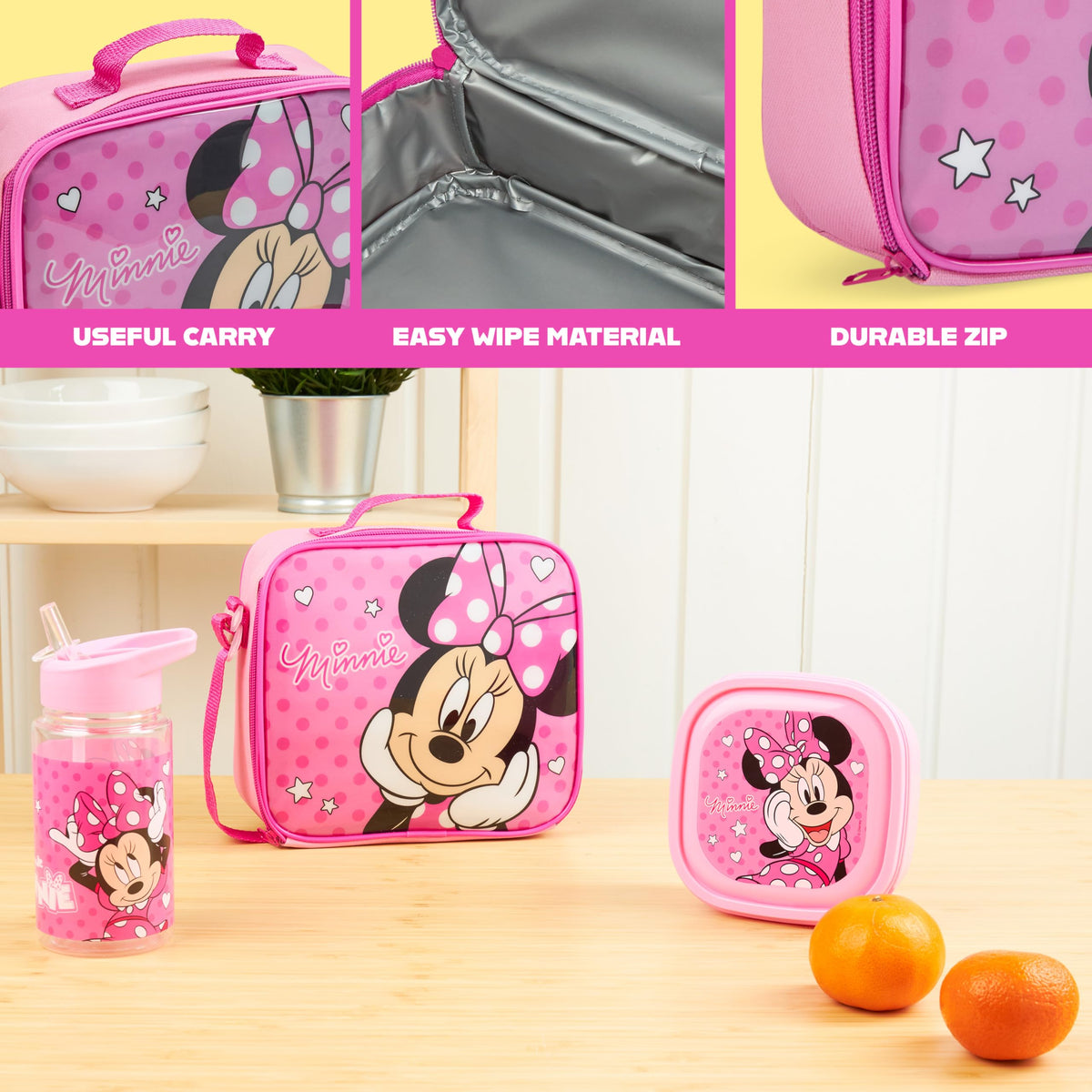 Get Trend Minnie Mouse adjustable strap for cross-body convenience.