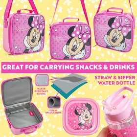Get Trend Minnie Mouse water bottle with flip-up straw, leak-proof for mess-free travel.