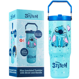 Get Trend Disney Stitch tumbler front view, durable 30oz stainless steel for school use.