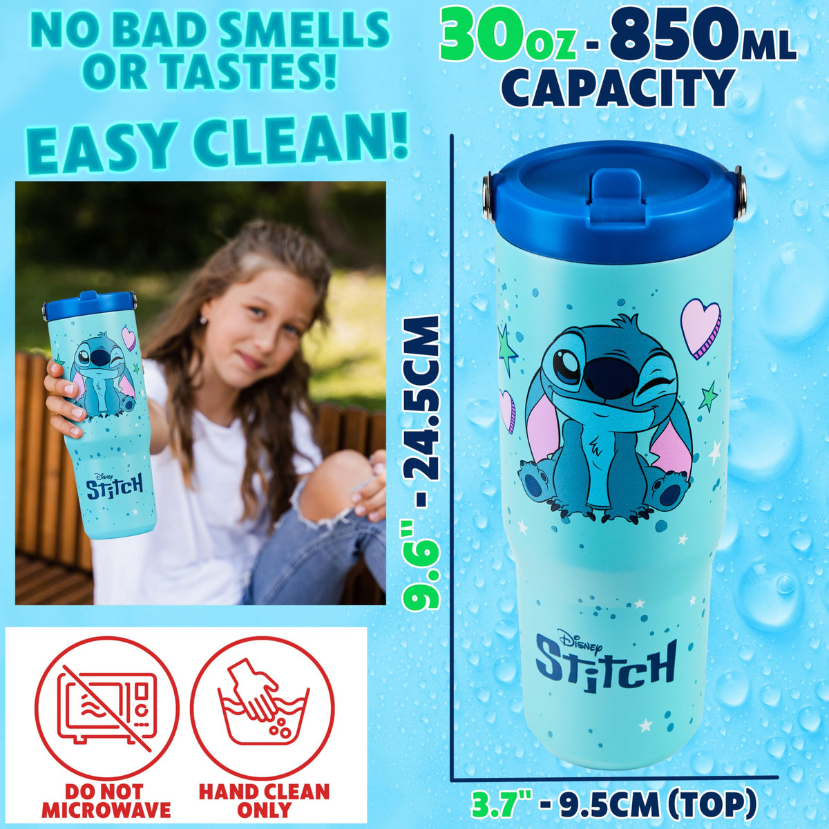 Get Trend Disney Stitch tumbler tucked in a backpack for on-the-go hydration.