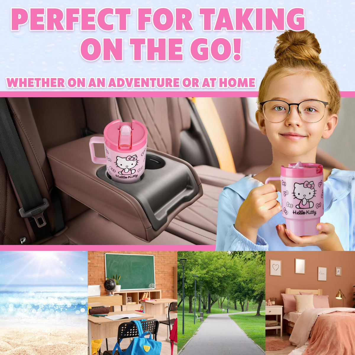 Get Trend Hello Kitty pink flip sipper promotes mess-free drinking.