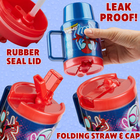 Backpack-friendly 6-inch Spiderman bottle fits lunch boxes and cup holders.