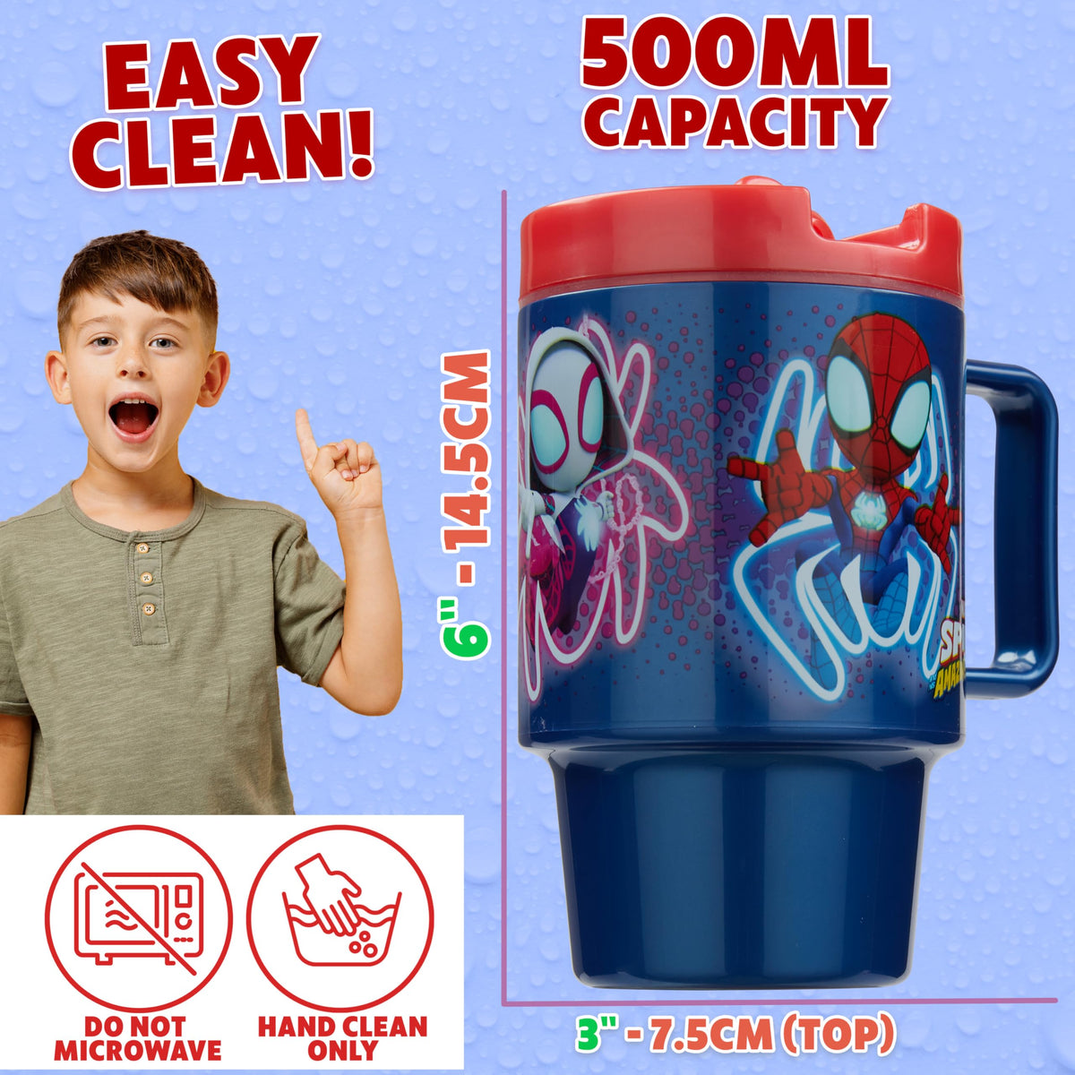 Gift-ready Spiderman bottle for birthdays or back-to-school hydration.