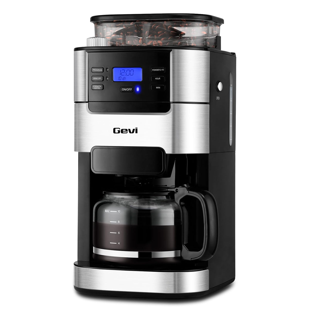 Gevi 10-cup coffee maker with burr grinder for fresh grind-and-brew convenience