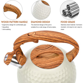 GGC Tea Kettle wood-pattern handle provides heat protection and a secure grip.