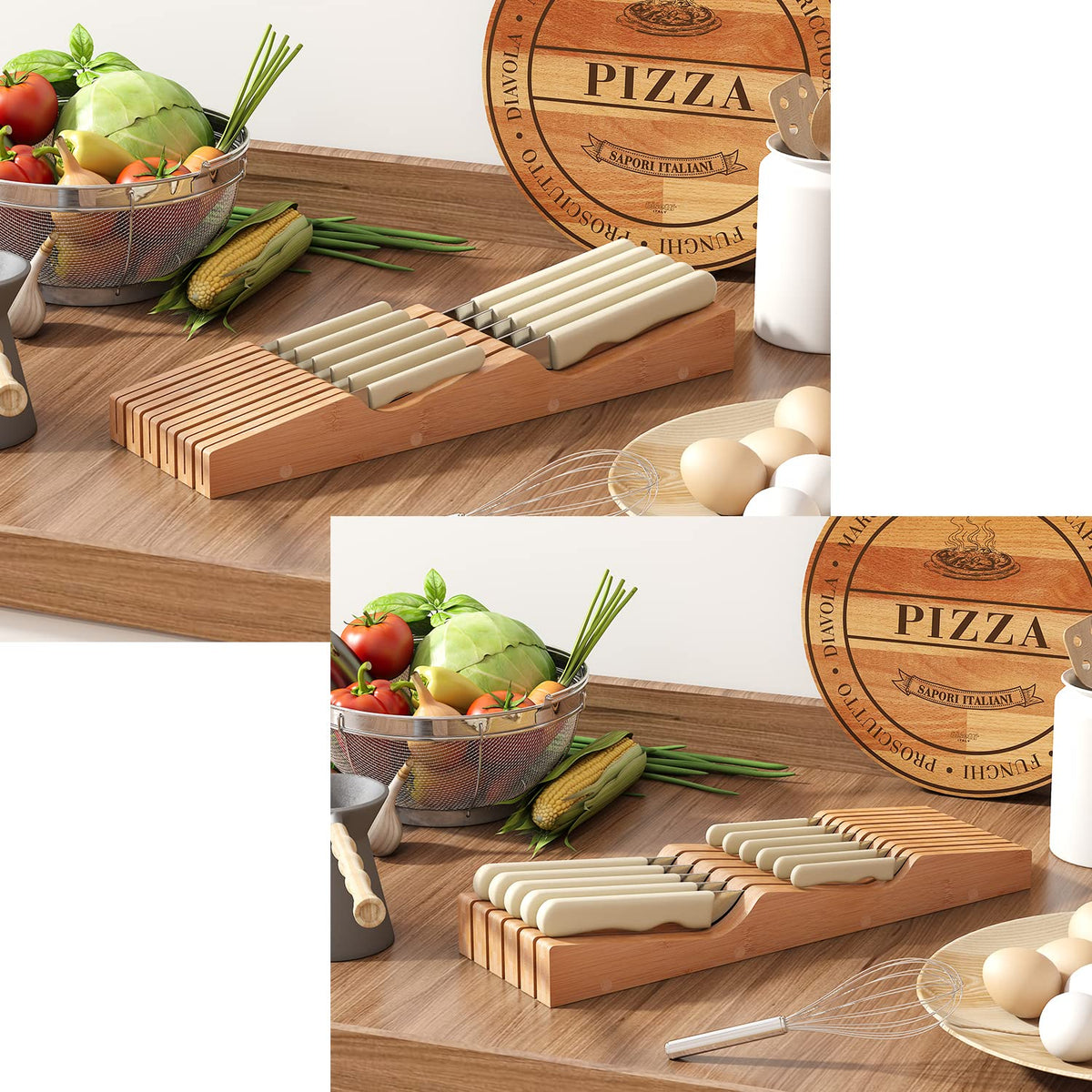 GHWIE natural finish bamboo keeps knives protected and organized