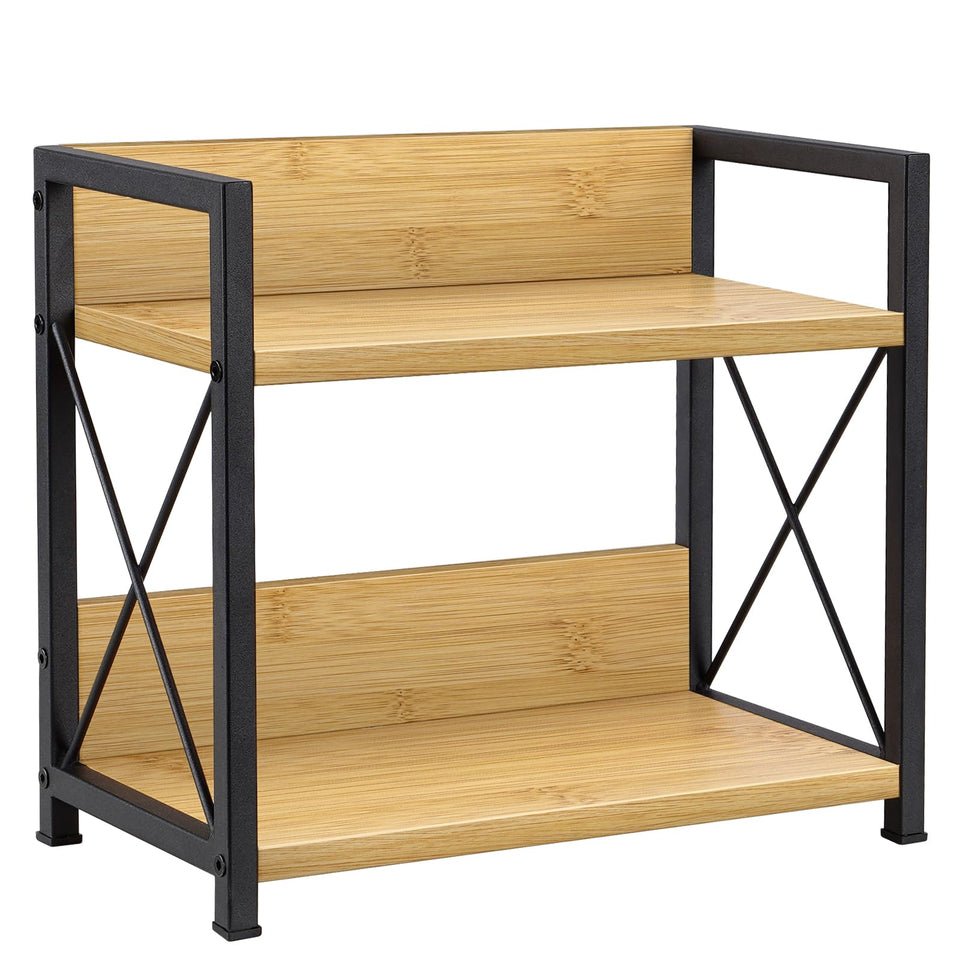 Giikin countertop organizer with two-tier bamboo shelves for tidy spice storage.