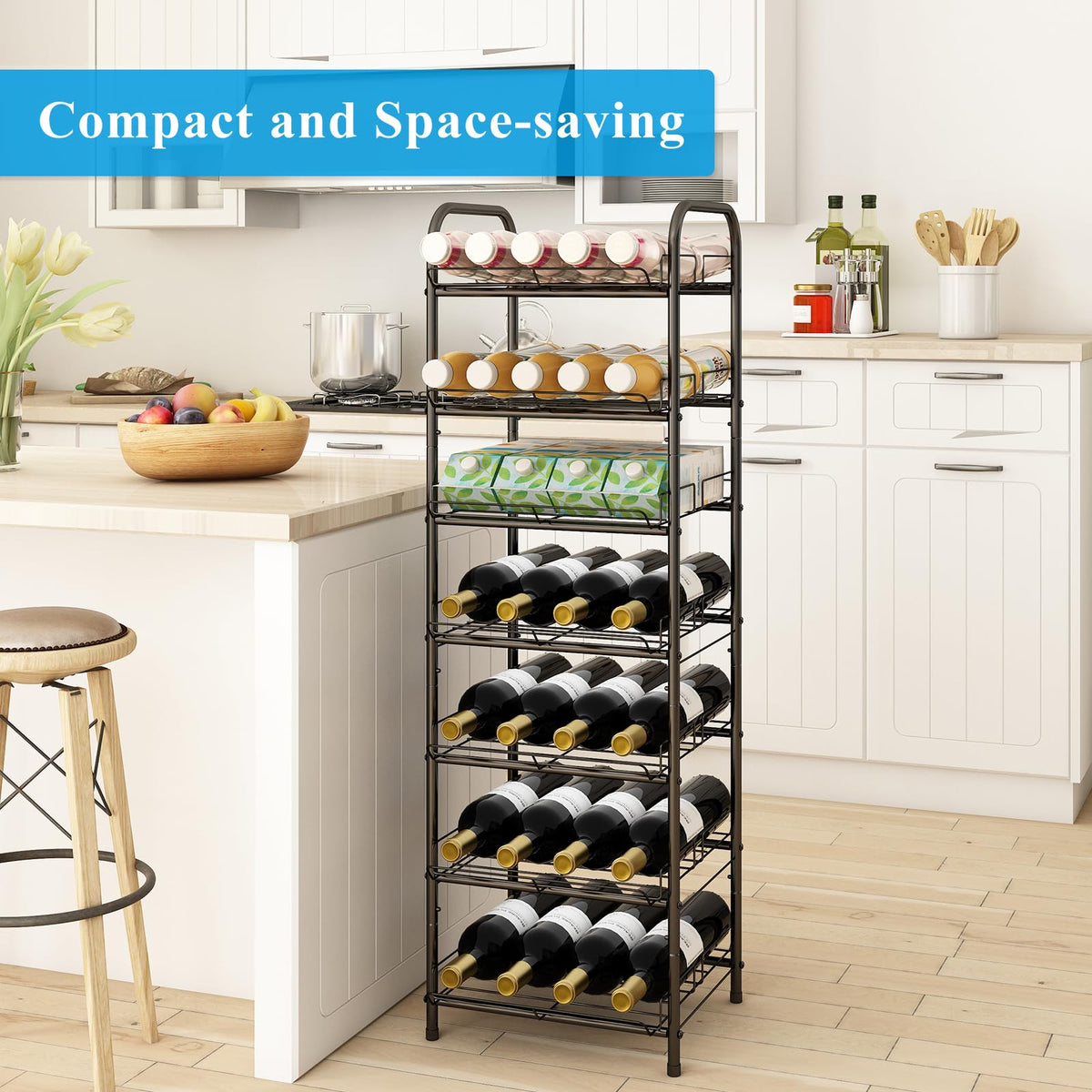 GILLAS adjustable-divider shelf adapts to different bottle sizes and setups.