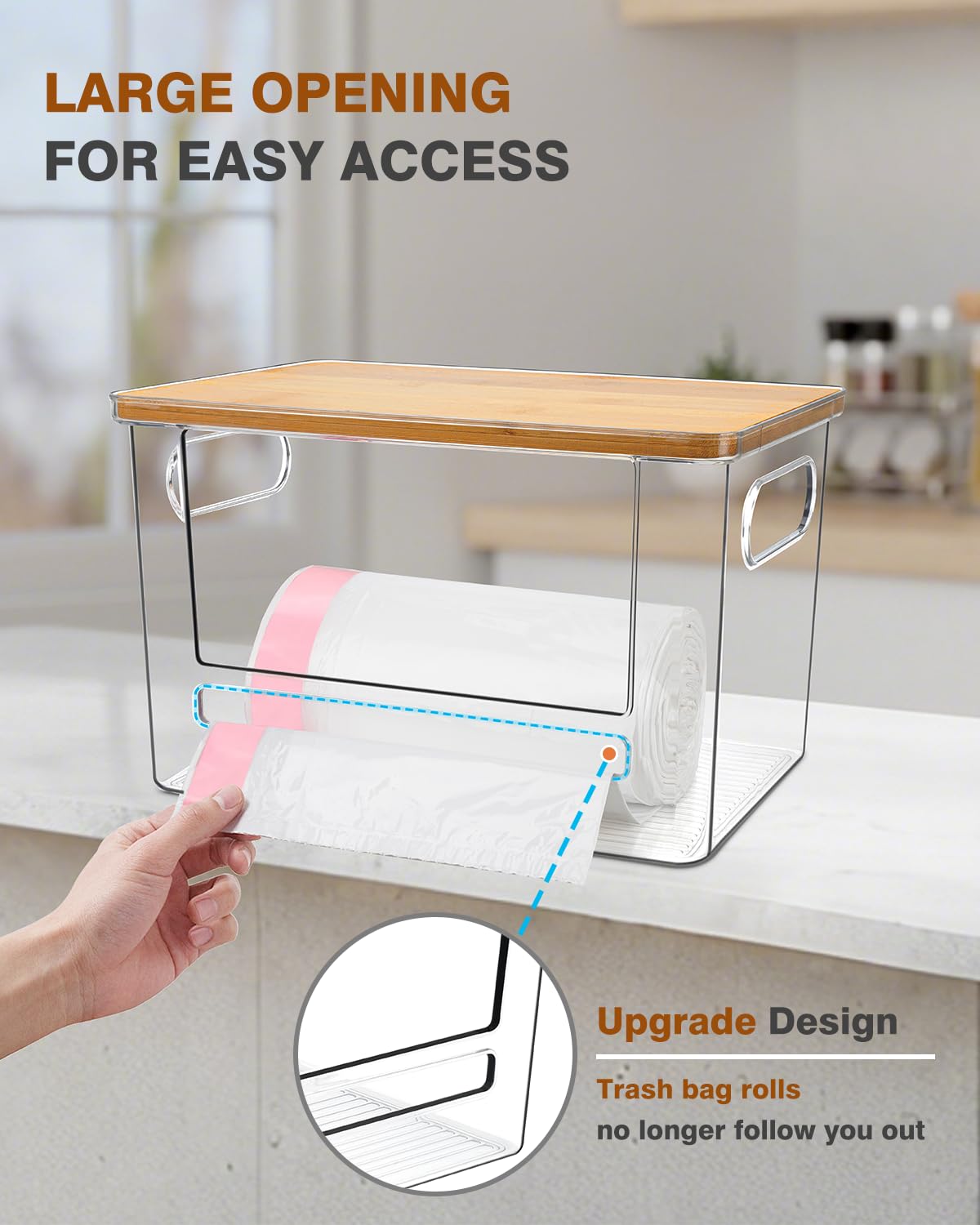 Ginnerella bamboo lid stackable design saves vertical storage space.