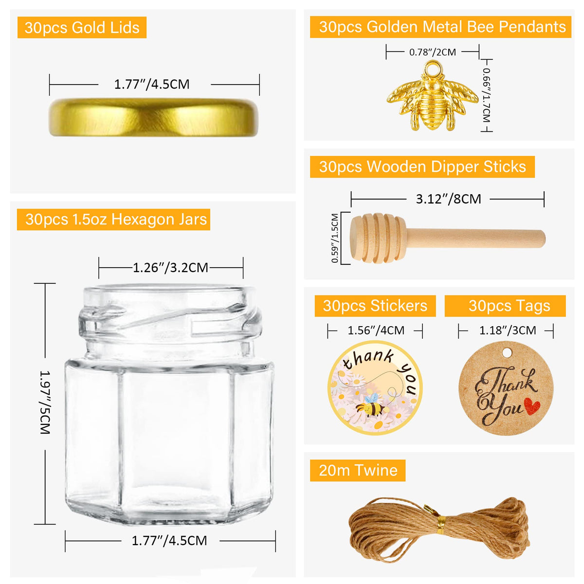 GIVAMEIHF honey jar with gold lid and bee pendant for weddings or baby showers