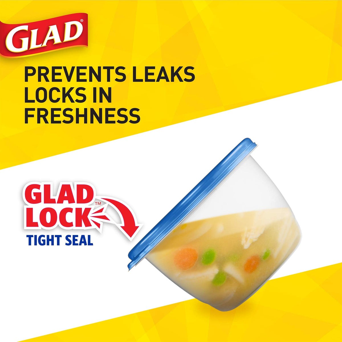Glad GladWare freezer-safe container for long-term meal storage.