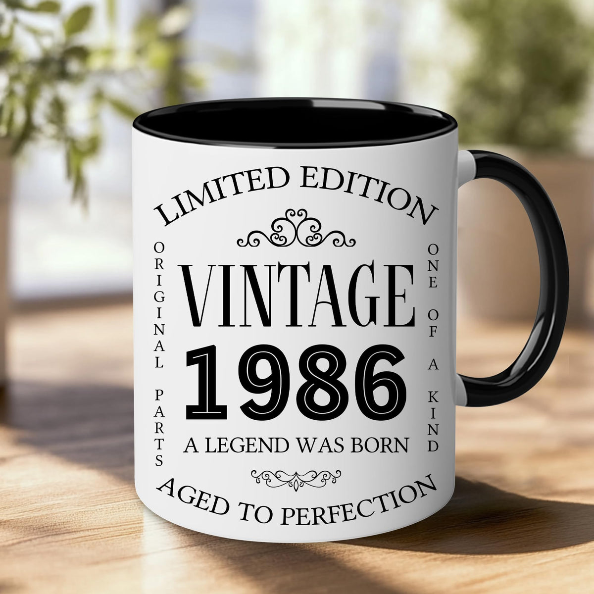 Close-up of the Happy 40th Birthday mug with bold print and glossy finish.