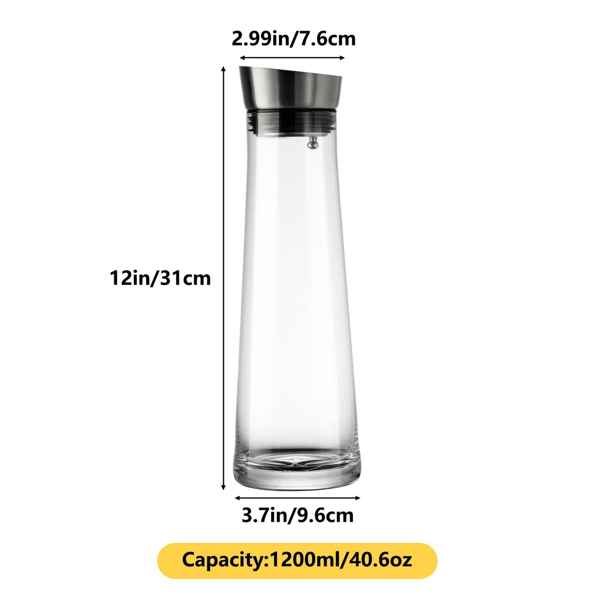 GLASKEY glass carafe with gravity lid closed, keeps beverages fresh during serving.