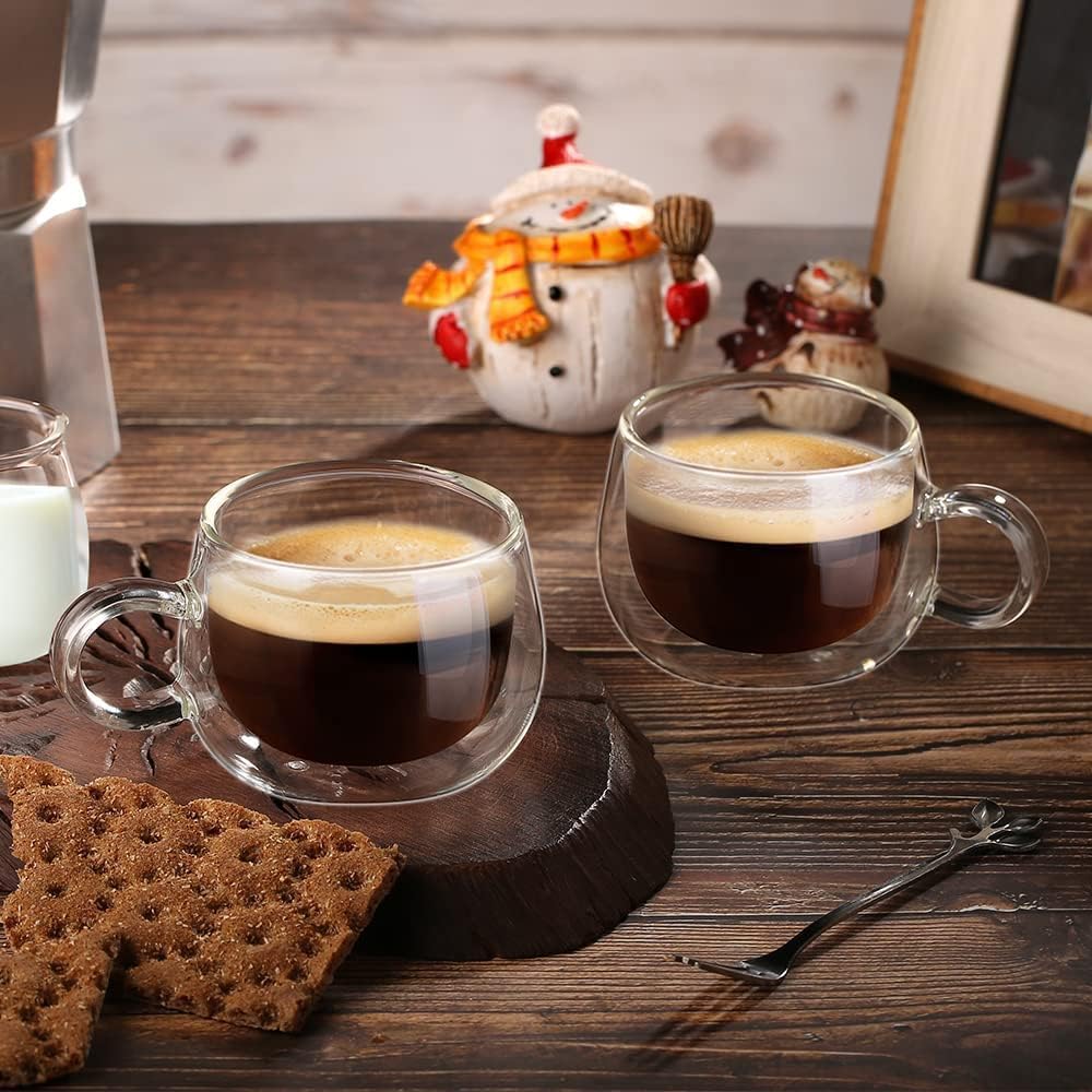 glastal handheld espresso cups 4oz ideal for macchiato or tea.