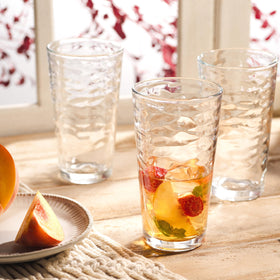 Glaver's highball 4-pack side view reveals the tall, stable base for spill-free drinks.