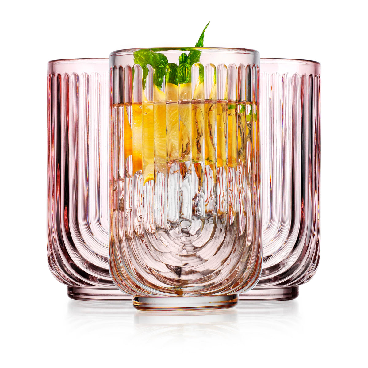 Glaver's pink arch highball glass, 17oz, ideal for cocktails and layered drinks.