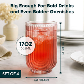 Glaver's pink arch highball glass pairs with vintage or modern drinkware.
