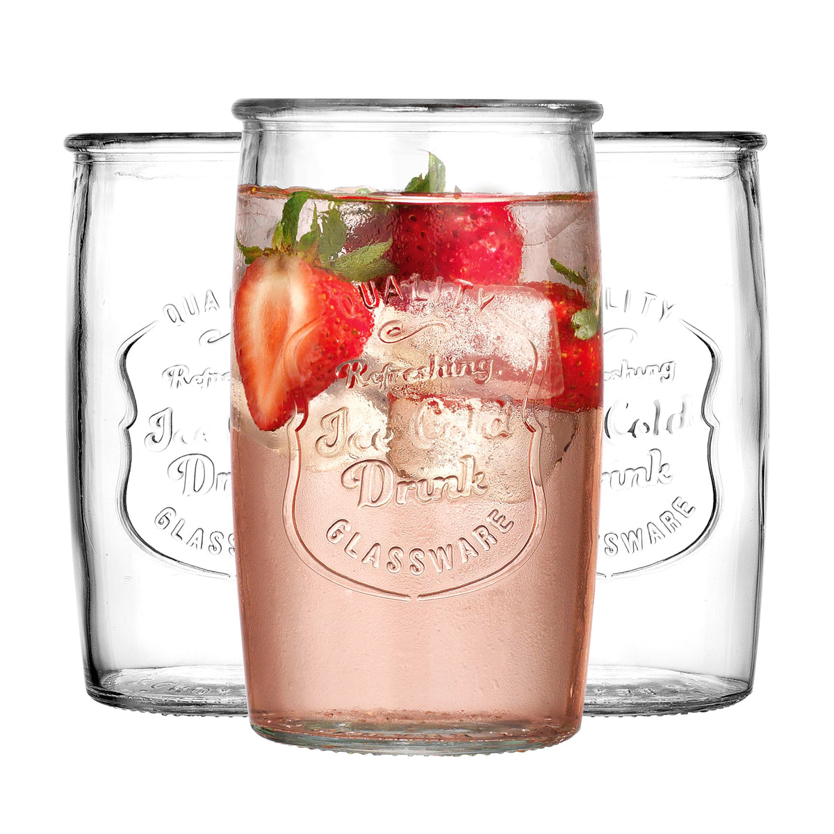 Glaver's vintage Italian highball glass with embossed logo for refined entertaining.