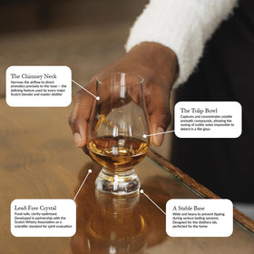 Glencairn glass closeup, tapered mouth for smoother nosing and sipping.