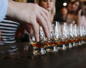 Glencairn glass with tapered mouth enables easy sipping and aroma capture.