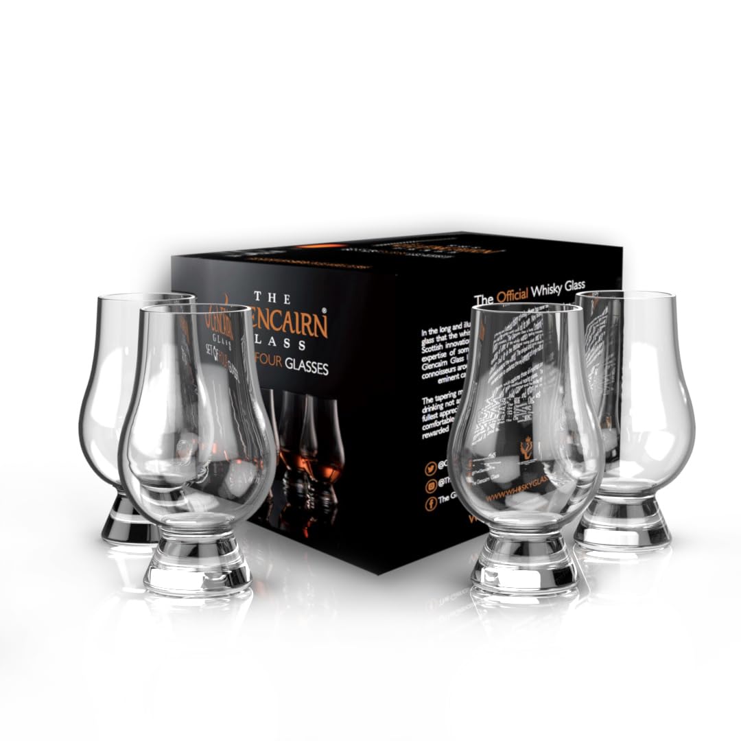 Glencairn whisky glass set of 4 in gift carton showcases premium packaging.