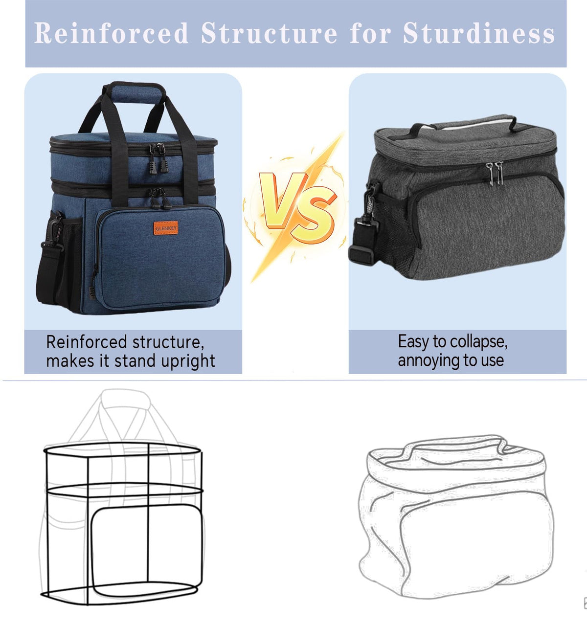 GLENKEY lunch box side pockets keep essentials organized and accessible.
