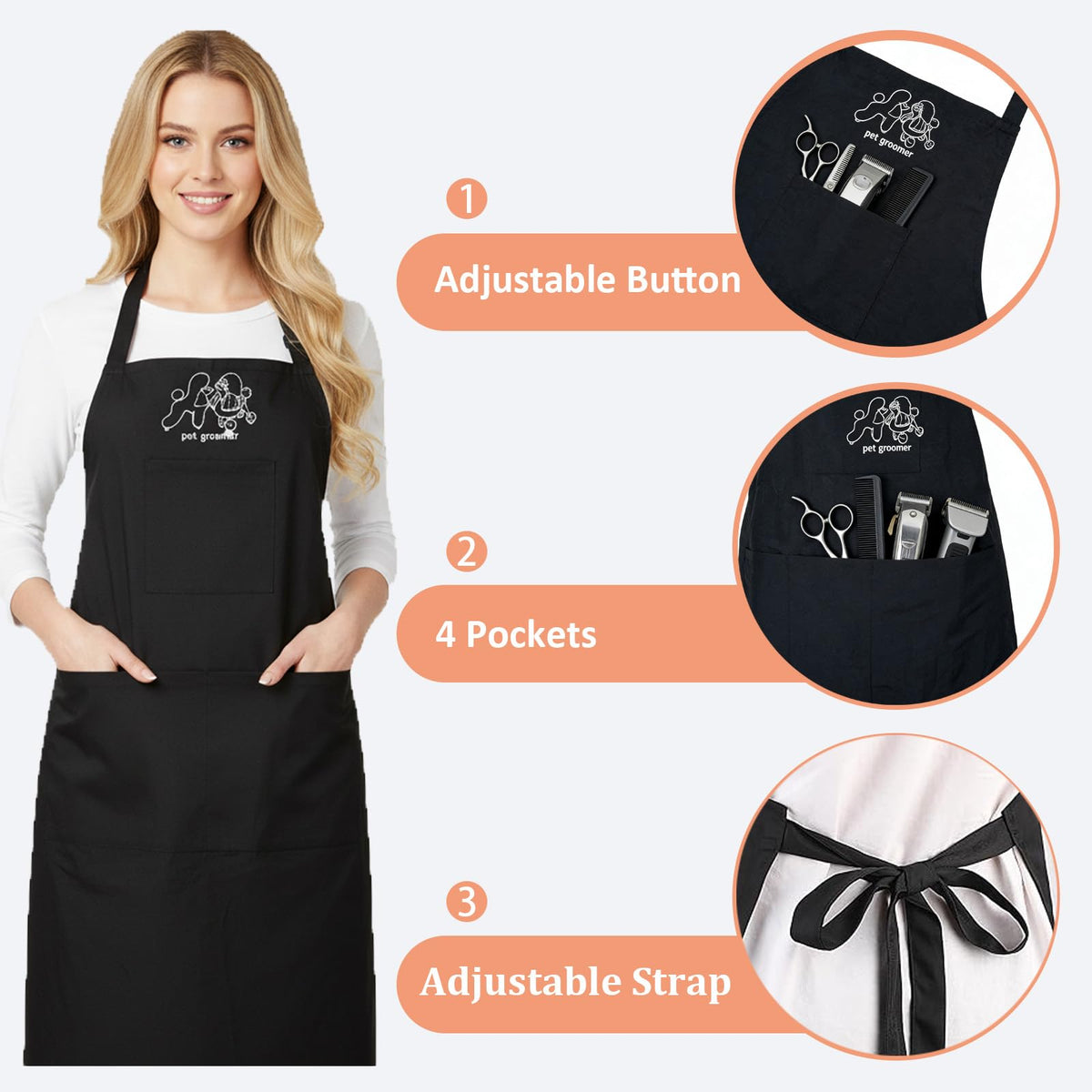 Cute dog-patterned Gliitatu apron adds style to grooming.