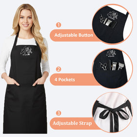 Cute dog-patterned Gliitatu apron adds style to grooming.