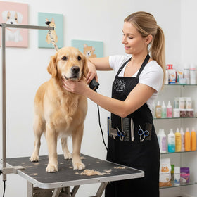 Gliitatu grooming apron with 4 pockets for tools and phone.