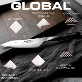 Global Knives stored on a magnetic bar for easy access.