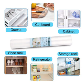 Glomen easy-cut shelf liner can be trimmed to fit any space.