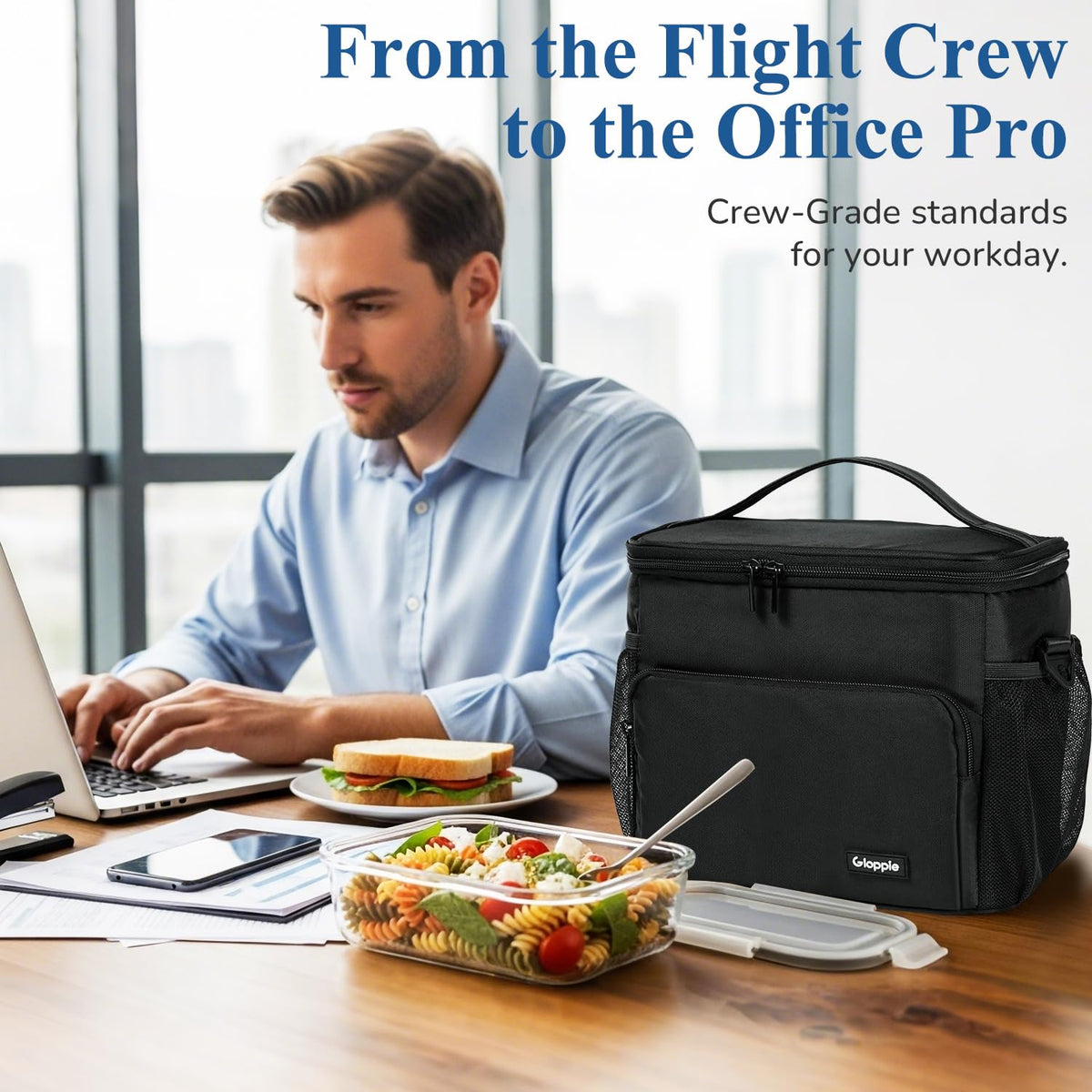Gloppie Flight Crew Lunch Bag top-handle and adjustable strap