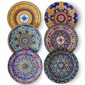 Glowworm 10.5-inch dinner plate with bohemian pattern, perfect for colorful family meals.