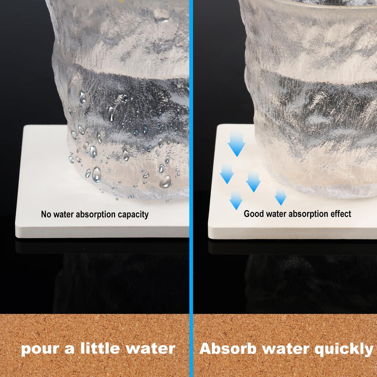 GNIEMCKIN square coaster with cork pads protects surfaces.