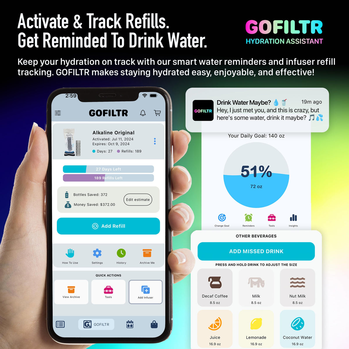 GOFILTR infuser in bottle cap design demonstrates simple setup