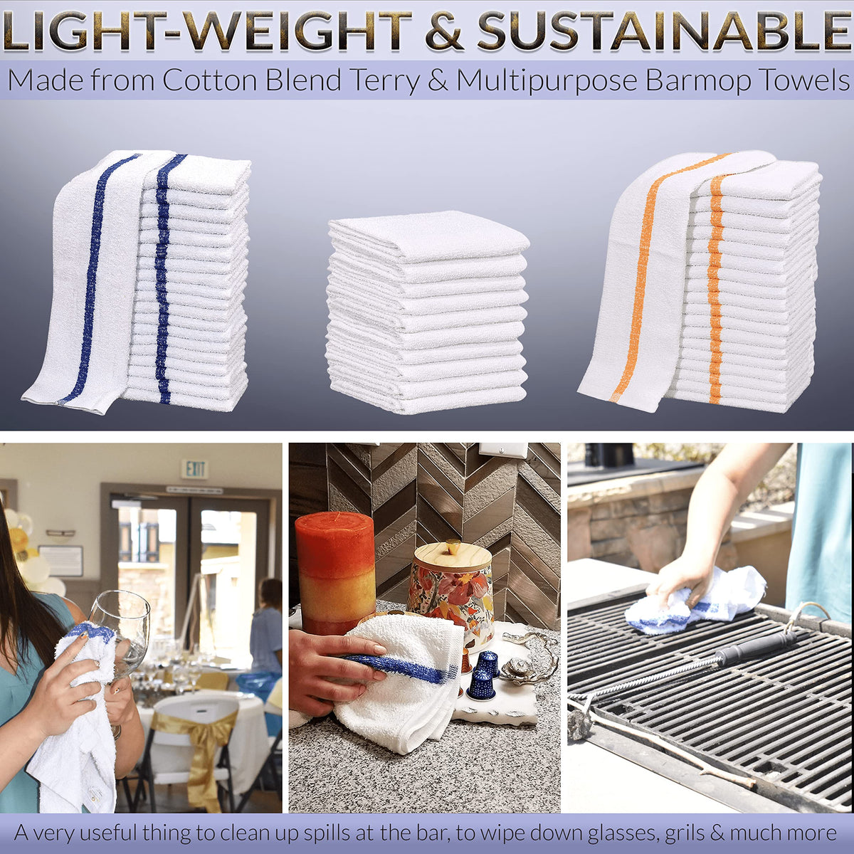 Gold Textiles soft durable bar mop towels application; ideal for drying dishes and surfaces.